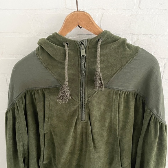 Free People Movement Hoodie 1/4 zip Pockets High Low Olive Green Sz S Oversized - Picture 3 of 15